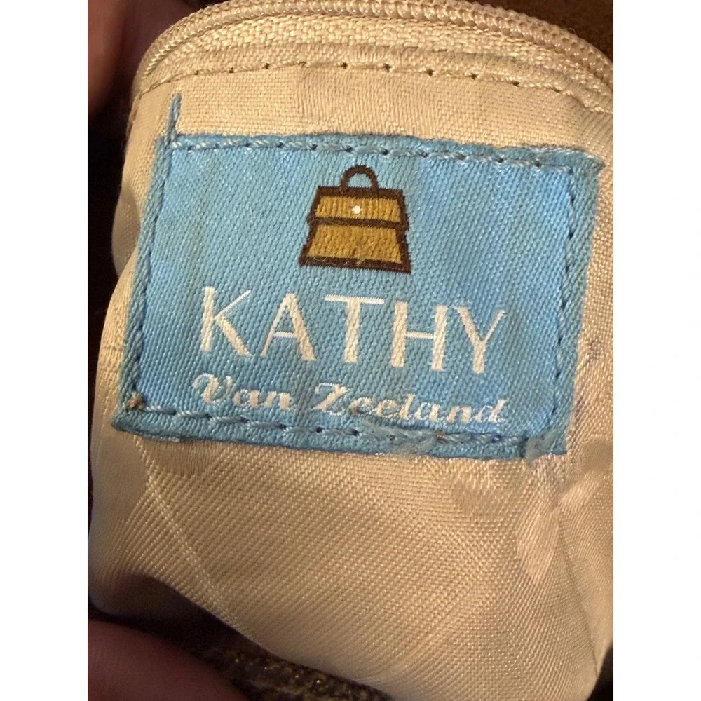 Kathy Van Zeeland Hobo Bag Large Brown Fleur De Lis Studded Y2K Boho Purse